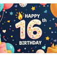 thumbnail image 4 of Blue Backdrop Happy 16th Birthday Banner with Balloons Stars and Hearts Party Decors Photography Props for Birthday Party Celebration Photo Booth Setup, 4 of 4