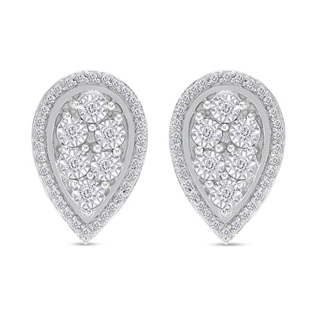 AFFY 1/10 Carat White Natural Round Cut Diamond Teardrop Stud Earrings For Women s In 14K Gold Plated 925 Sterling Silver (0.1 Cttw J-K Color I2-I3 Clarity)