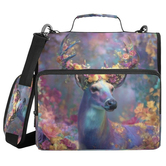 DIXRUYEE Zipper Binder trapper keeper Documents Organized Design Deer with Blossoms Printed