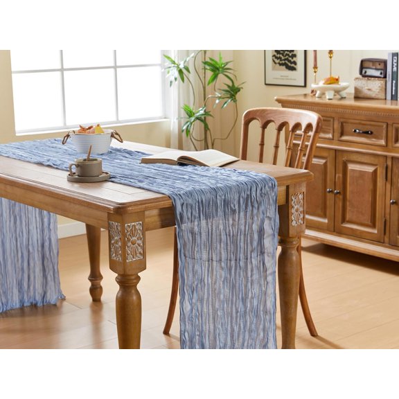 QINJIEJIE Table Runner Cheesecloth 120 Inches Boho Gauze Sheer Runner for Wedding Birthday Party Home Decor Dusty Blue