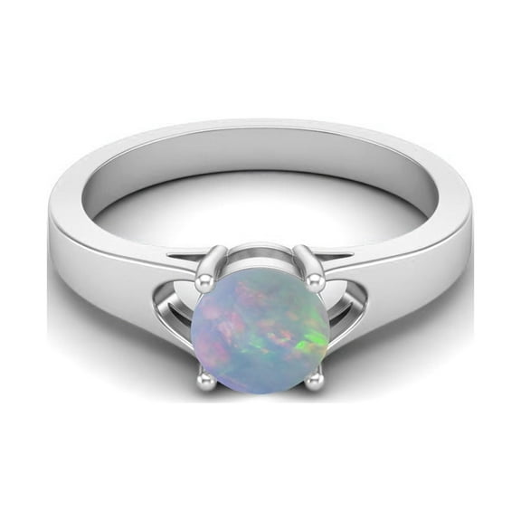 925 Sterling Silver 6mm Round Shape Ethiopian Opal Solitaire Valentines Day Gifts Ring for Women