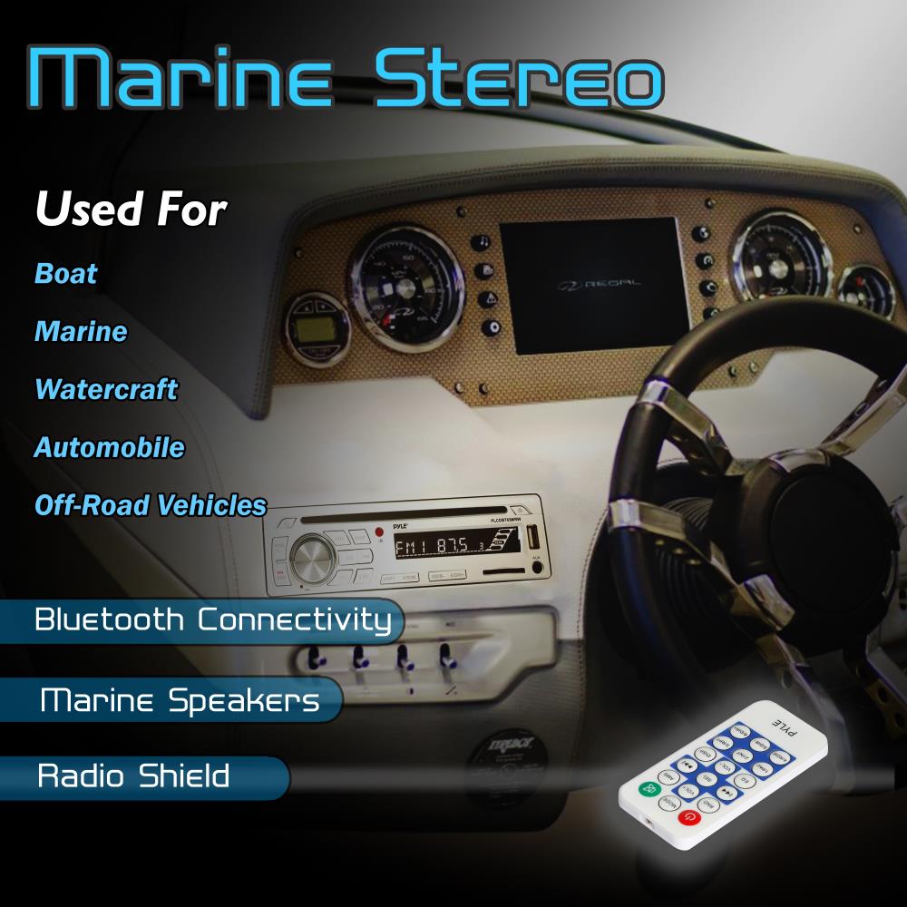 Pyle Marine Bluetooth Receiver Stereo System w/ 2 Pair 6.5 Inch Speakers, White - image 5 of 6