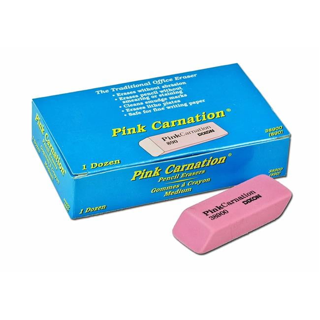 Pink Medium 18 Count 18 Count Wedge TICONDEROGA Pink Carnation Erasers 2-5/16 x 13/16 x 7/17 Inches 