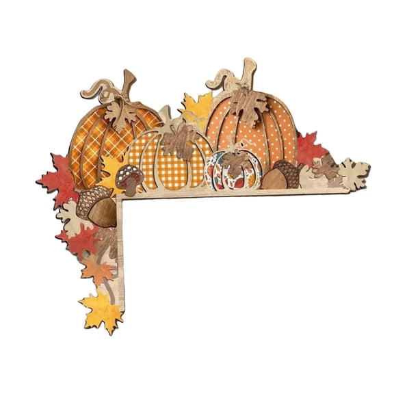 SUYOLL Wooden Pumpkin Maple Leaf Door Corner Topper Left Autumn Fall Door Frame Decor Thanksgiving Harvest Season Ornament Rustic Home Window Wall Corner Decoration Outdoor Farmhouse Decor