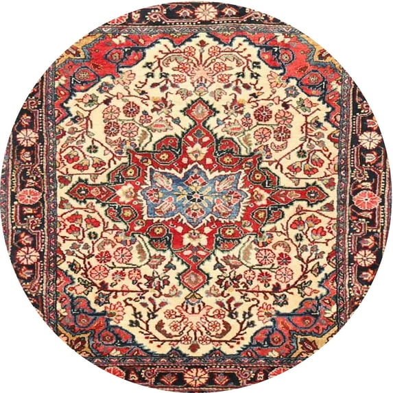 Ahgly Company Indoor Round Traditional Brown Red Medallion Area Rugs, 4' Round