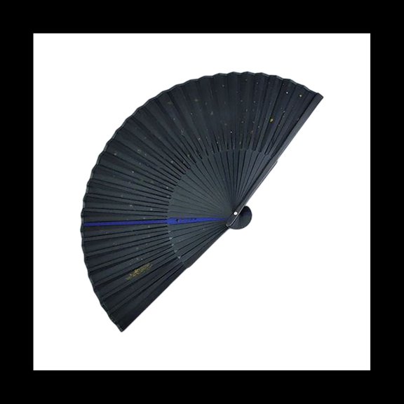 Classic Starry Silk Folding Fan, Japanese Fabric Bamboo Folding Dance Hand Fan (Black)