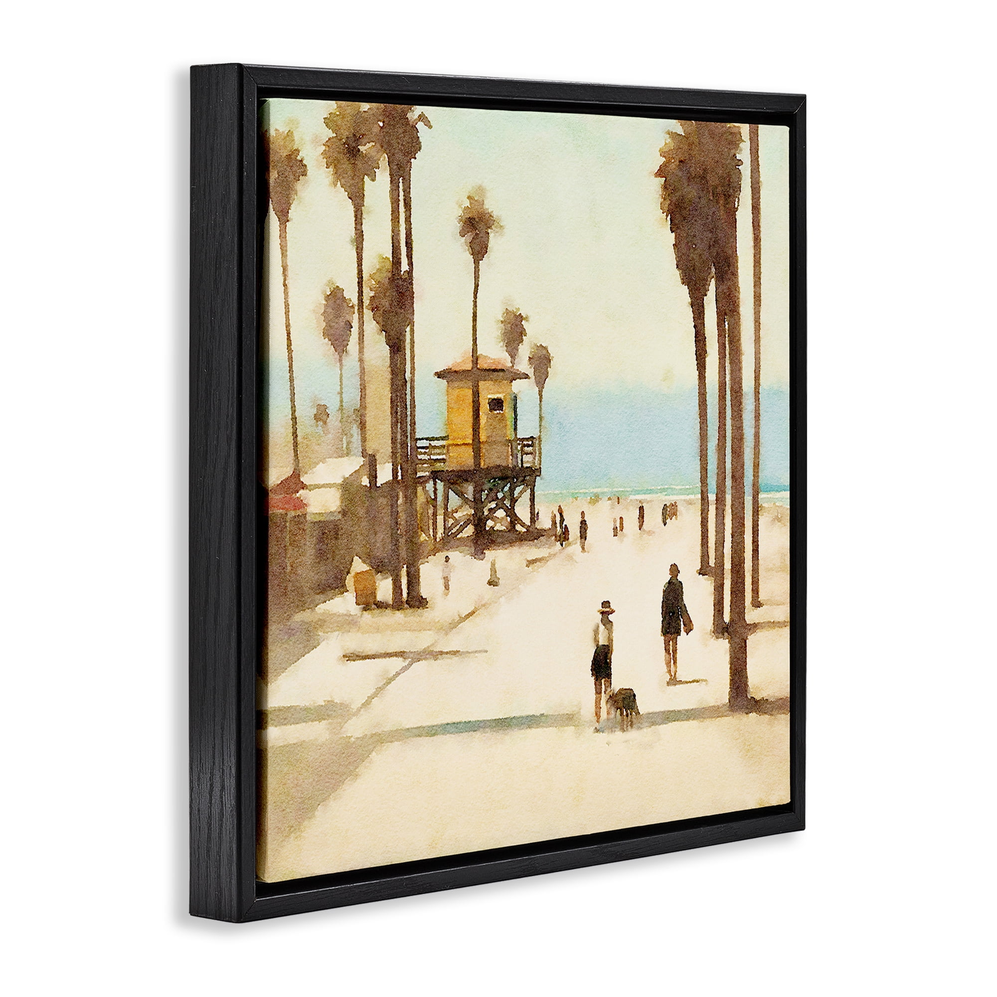 Stupell Industries End Of Road Beach People Painting Black Floater Framed Canvas Art Print Wall Art, 25 x 25