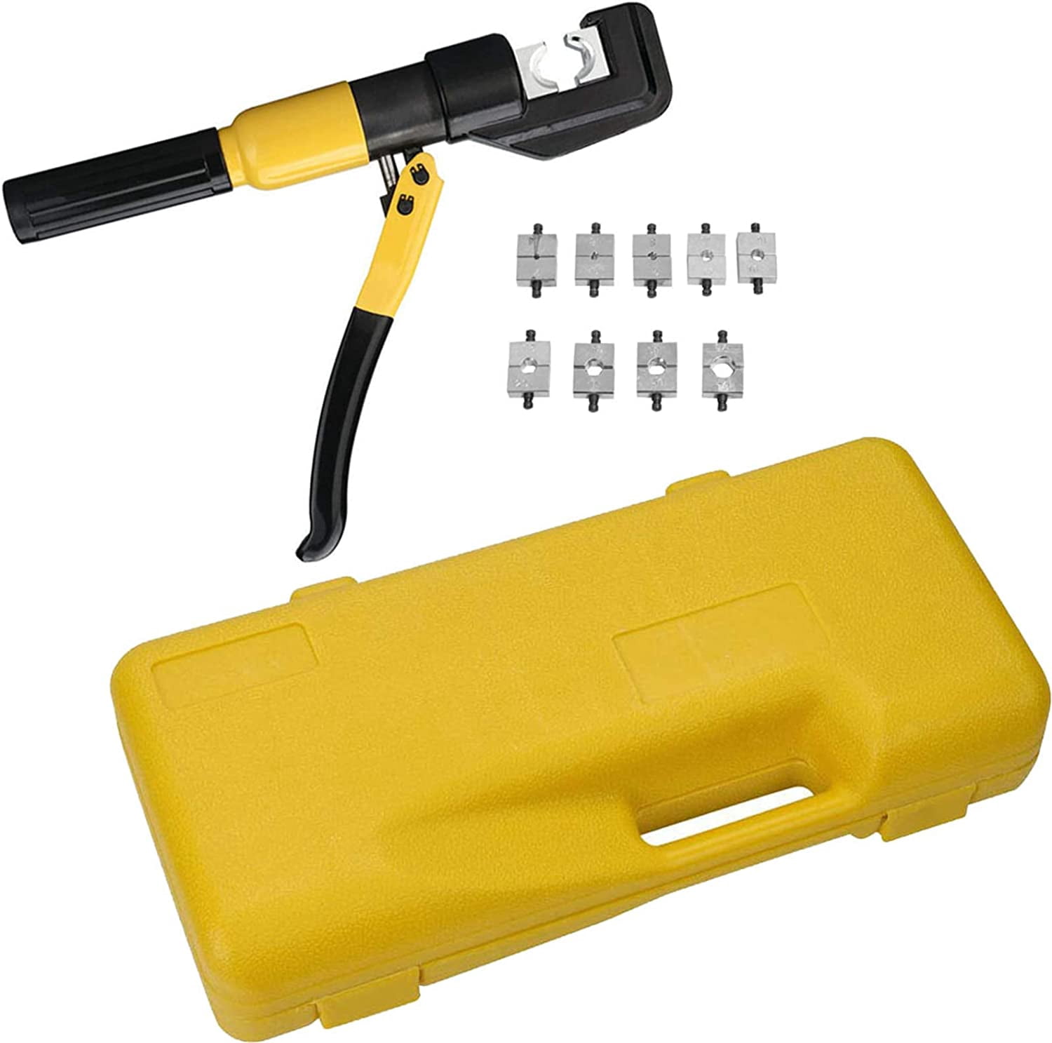 PET-U 10 Ton Hydraulic Wire Crimper Battery with 9 Dies Cable Lug Terminal Crimper Crimping Tool for Crimping Wires and Butt Connectors