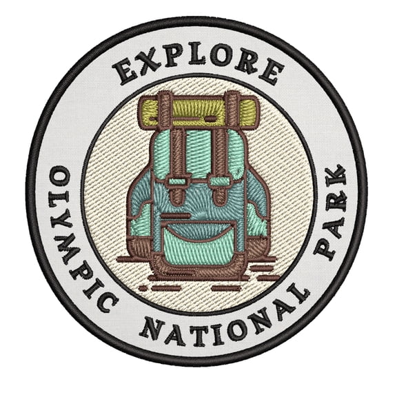 Explore! Olympic National Park 3.5 Inch Iron Or Sew On Embroidered Fabric Badge Patch Seek Adventure, National Park Iconic Series