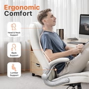 NEO CHAIR Executive Office Chair, Ergonomic High back Cushioned, Wide White Leather Seat 8 Hours Heavy Duty Design, Flip Up Armrest Computer Desk Chair, White