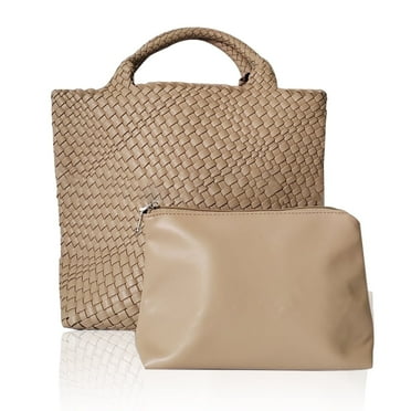 Straw Bag for Women, Vegan Leather Woven Tote Large Beach Handbag Retro Handmade Shoulder Bag