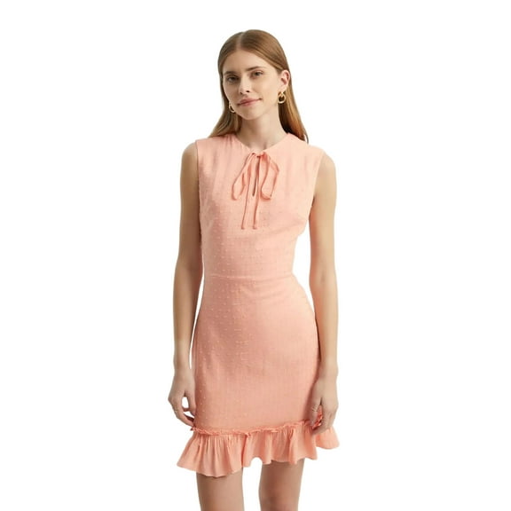 Round Neck Drawstring Ruffle Sleeveless Mini Dress