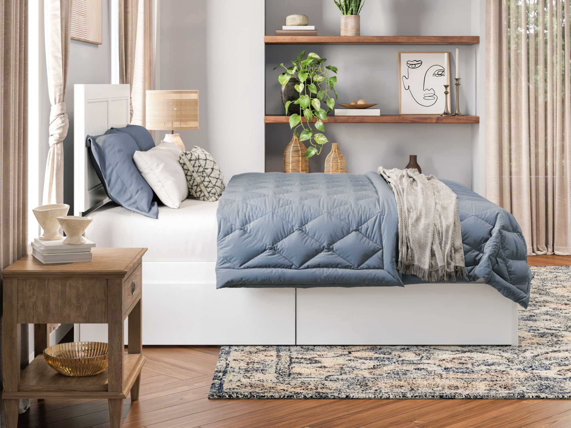 AFI Canyon White Solid Wood Platform Bed with Footboard & Set of 2 Storage Drawers, Queen