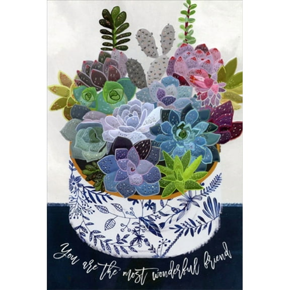 Pictura Colorful Succulent Pot of Flowers Birthday Card For Friend