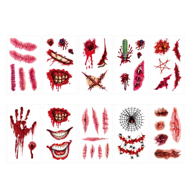 Halloween decoraciónes Pegatinas de piel de Halloween Pegatinas de piel de herida Simulación de piel Cicatriz de piel Cuchillo de piel Simulación Pegatina de piel impermeable