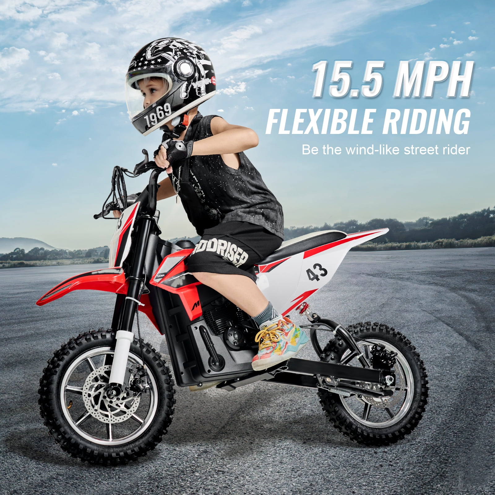 VEVOR Kids Ride On Motorcycle, 36V Battery Powered Electric Motorcycle with Speed Up to 15.5mph, Treaded Tires, LED Light, Battery Gauge,Dual Brakes,Ride on Toys for Children Boys Girls Aged 14+
