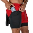 thumbnail image 2 of Pantalones cortos de doble capa para hombre, 2 en 1, malla forrada con cordón, diseño de cintura elástica, transpirable, secado rápido, Fitness, trotar, 2 of 5