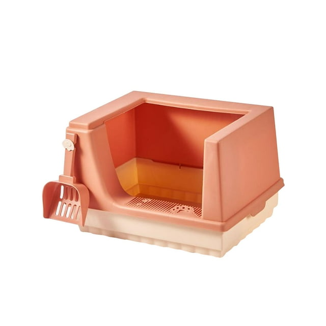 GROWTH TANK Cat Litter Box Litter Tray Bottom Detachable Semi Enclosed with Shovel Polished Orange S
