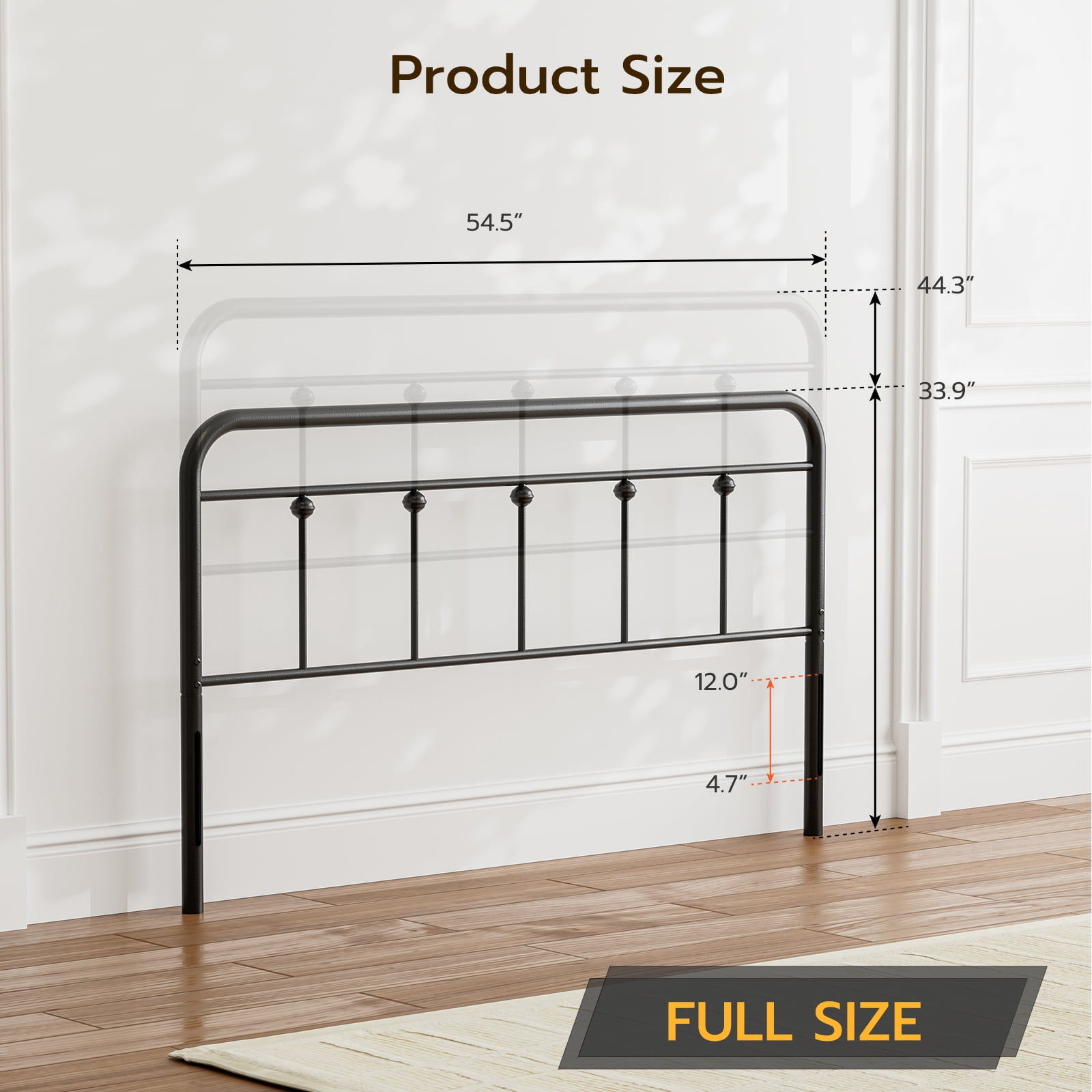 SIKHST Full Size Headboard with Black Metal Construction, Adjustable Height, Spindle Detail and Elegant Curves Design, Farmhouse and Vintage Style,Steel Headboard Only for Bedroom