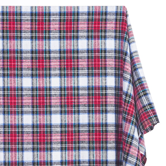 Flannel Brushed Tartan Plaid Fabric Geometric Hypoallergenic Cotton Dallas Yarn Dyed Fabric By The Yard To Sew Apparel, Décor, & More - Red / White (1 Yard)