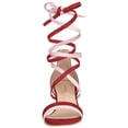 thumbnail image 6 of BLISSFUL STEP Women's Shoes Lace Up Faux Suede Open Toe Chunky Heel Sandals Red Pink 10, 6 of 7