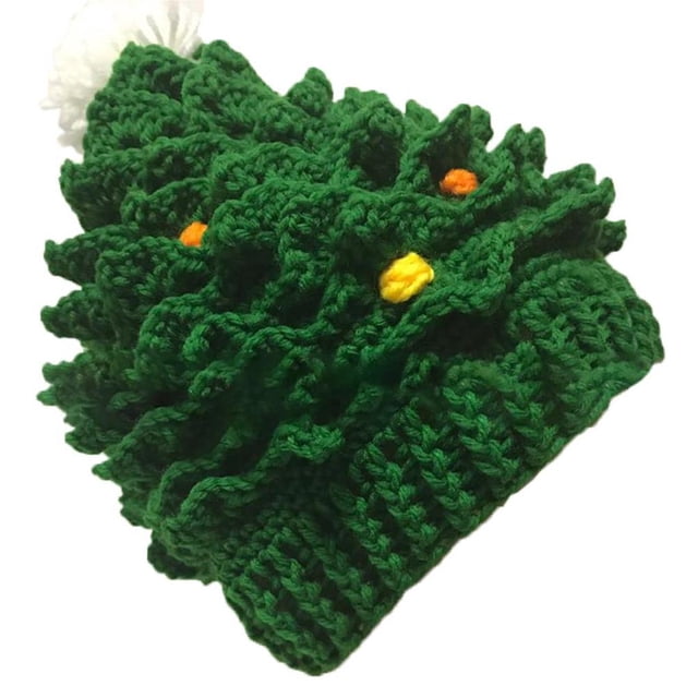 Bewildely Sombrero de punto de Navidad para niños, gorros hechos a mano de ganchillo para exteriores, disfraz de Cosplay, sombrero de árbol de Kits de decoración para fiestas