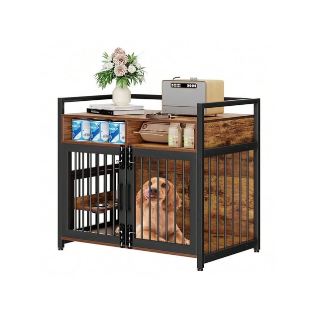 Ourlova Meuble Cage pour Chien avec Tiroirs. Mangeoire Surélevée Réglable à 360° et Réglable. Meuble Grande Cage pour Grand et Moyen Chien Intérieur