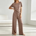 thumbnail image 5 of Bosfbaoi Two Piece Sets for Women Short Sleeve Crew Neck T‑Shirt High Waist Drawstring Wide Leg Pants Casual Loungewear Sets, 5 of 9