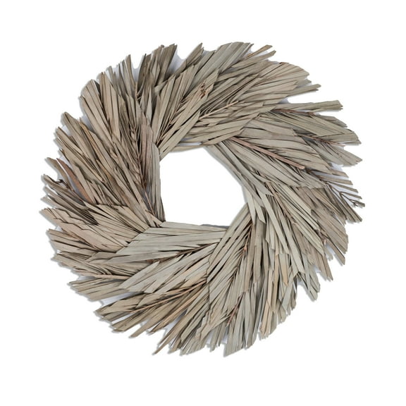 Vickerman Natural Botanicals 17" Natural Canna Leaf Wreath.  This wreath measures 17 inches in diameter. It features natural canna leaves on a coco fiber base. This is a dried and preserved natural pr