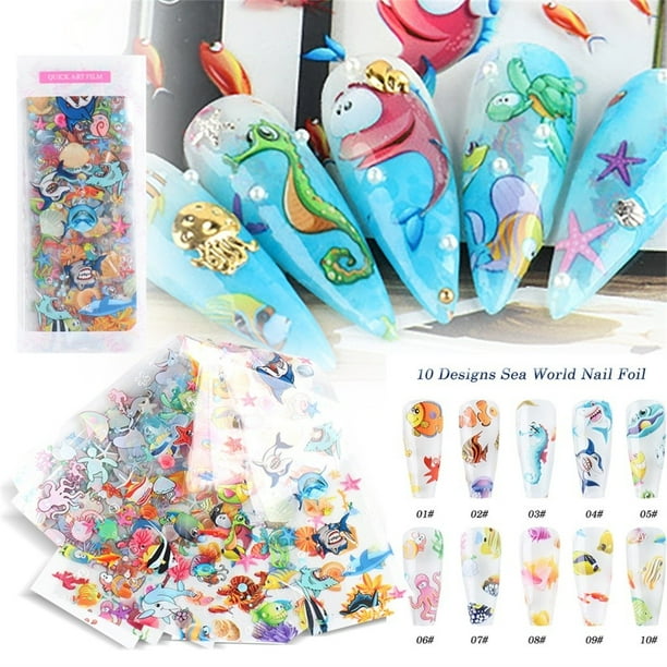 Xihbxyly Set de Pegatinas Navideñas para Uñas, Temática Submarina, Diseño de Láminas de Colores, Fácil Aplicación, Decoración Festiva para Uñas, Uso En Casa o Salón, Imprescindibles para El Arte de U