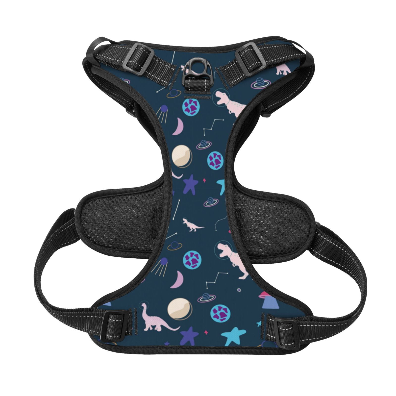 Kdxio Space Dinosaur Print No Pull Dog Harness Adjustable Reflective Oxford Easy Control Medium Large Dog Harness for Training and Everyday-Small