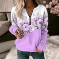 thumbnail image 2 of 1 PC Women's Lightweight Hoodie Comfort Vintage Sports Basic Quarter Zip Floral V Neck Micro Elastic Long Sleeve Fall Winter Tops for Women Trendy Purple XXL, 2 of 4