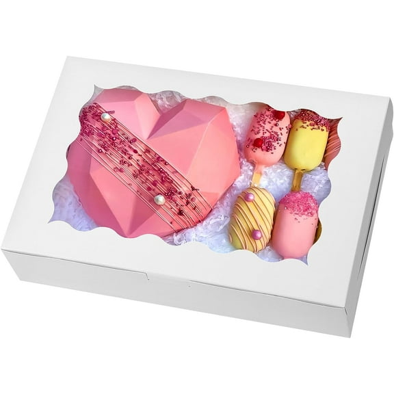 Moretoes 15pcs Cookie Boxes,12x8x2.5 Inches Bakery Boxes with Window, for Chocolate Covered Strawberries, Cakes, Pies, Muffins, Donuts and Pastries