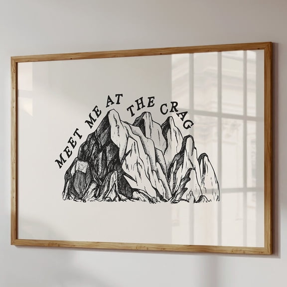 Climbing Print Meet Me At The Crag Poster Rock Climbing Decor Retro Mountain Wall Art Climber Gift Horizontal Print