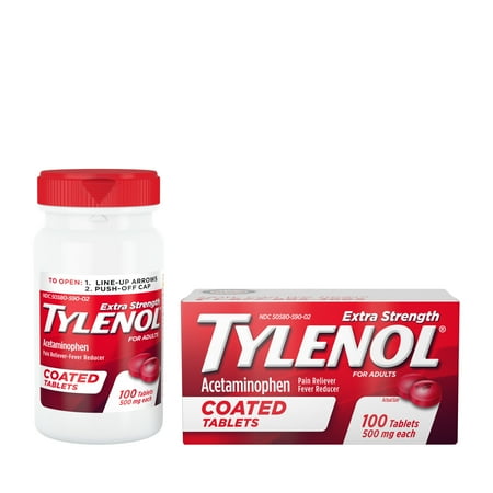 Extra Strength Coated Tablets - (2 pack) Tylenol Extra Strength Coated Tablets with Acetaminophen 500mg, 100 ct