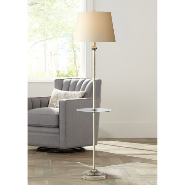 360 Lighting Modern Floor Lamp with Table Glass Tall Satin Nickel White