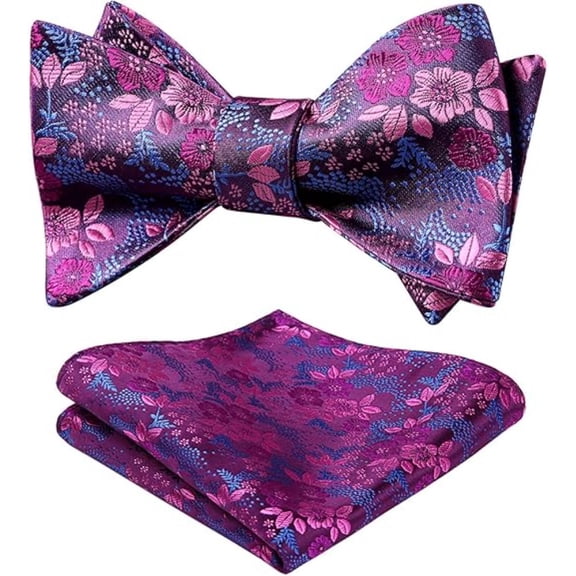 2-Piece Elegant Set: Self-Tie Bow Tie and Handkerchief for Men, Floral Jacquard Design, Perfect for Prom, Business and Christmas Parties
