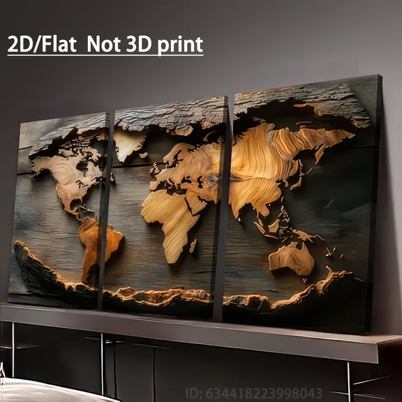 2D Flat, [2D/ Flat Print]/ Halloween/ Christmas, Framed Canvas Painting And Poster, Retro Abstract World Land Map Art, Ready to Haning, Home Decor, Wall Art, Room Decoration, Holiday Gift