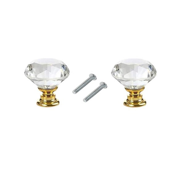 Tiradores para gabinete Wacnune, 2 piezas, cristal transparente de 25 mm, dorado