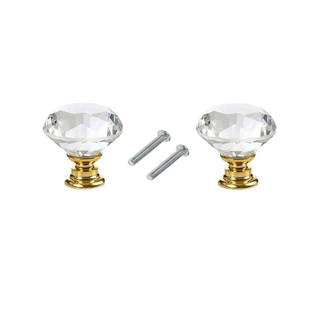 Tiradores para gabinete Wacnune, 2 piezas, cristal transparente de 25 mm, dorado
