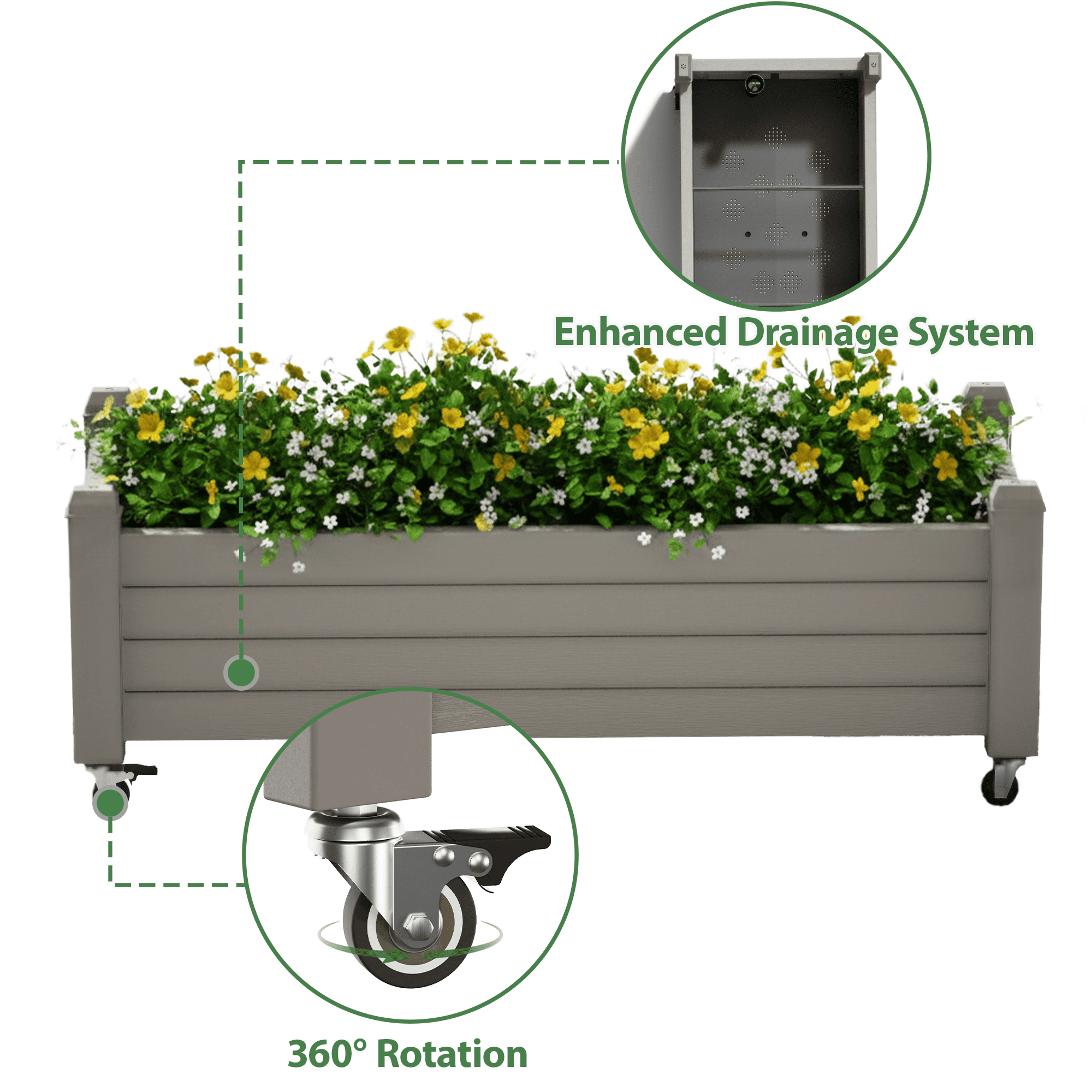 Bifanuo Durable Resin Raised Garden Bed, Plant Stand with Lockable Wheels for Flowers, Vegetables,Herbs- Perfect for Backyard, Patio, and Balcony(Gray)