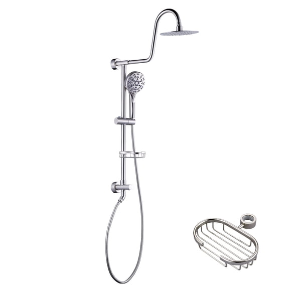 Wowow Wall Bar Shower Kit 1-Spray 8 in. Round Rain Shower Head with Hand Shower in Brushed Nickel (Valve Not Included)