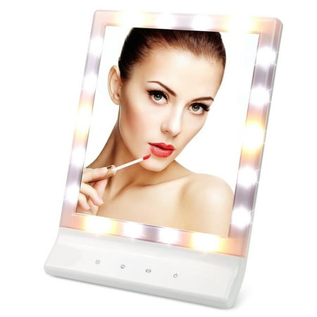 Lighted Make Up Mirror, Estink Cosmetic Tabletop Vanity Mirror with 18 LED Adjustable Lights,Touch Screen USB Mirror with Removable 10x Magnifying Spot