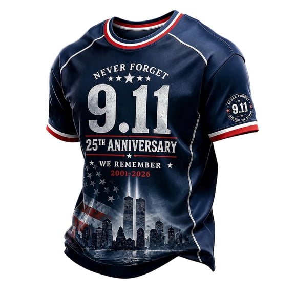 AHMOMEI Men's 911 25 Year Anniversary Flag Printed Vintage Never Forget 911 Shirt Courage Hope Patriotic September 11 Memorial T Shirt Gray S
