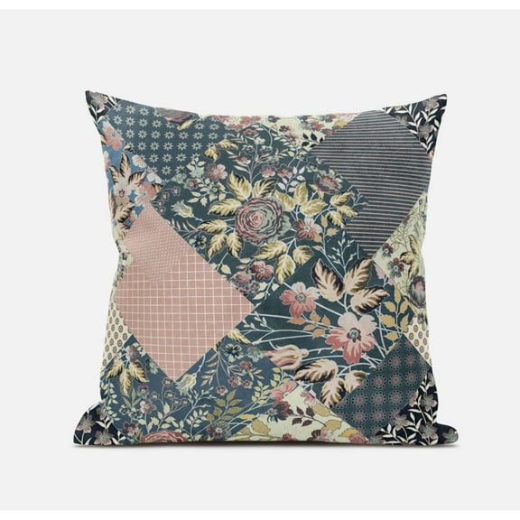 Arizona Floral Patches Suede Zippered Pillow with Insert in Red Green 18 x 18