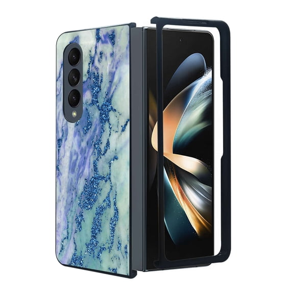 ANJ  Protective Snap-On Design Printed Case Compatible with Samsung Galaxy Z Fold 4 - Blue Marbling