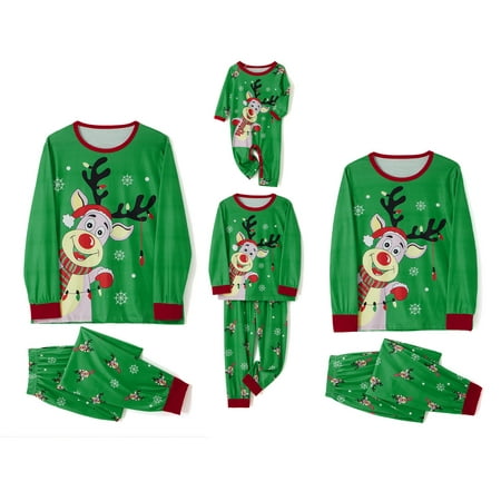 

Binpure Family Matching Christmas Pajamas Cartoon Elk Snowflake Print Long-Sleeved Tops + Elastic Waist Trousers