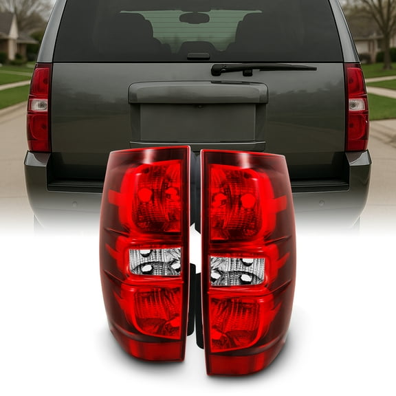 AKKON - For 07-14 Chevy Tahoe Suburban 1500 2500 Chrome Bezel Red Lens Tail Lights Brake Lamps Replacement Pair