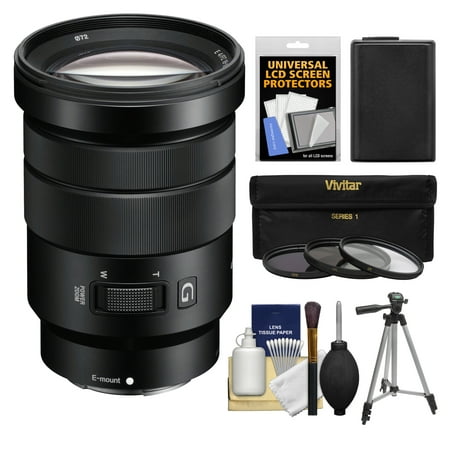 Sony Alpha NEX E-Mount 18-105mm f/4.0 OSS PZ Zoom Lens + NP-FW50 Battery + Tripod + 3 Filters Kit for A7, A7R, A7S Mark II, A5100, A6000, A6300 (Best Zoom Lens For Sony Alpha A6000)