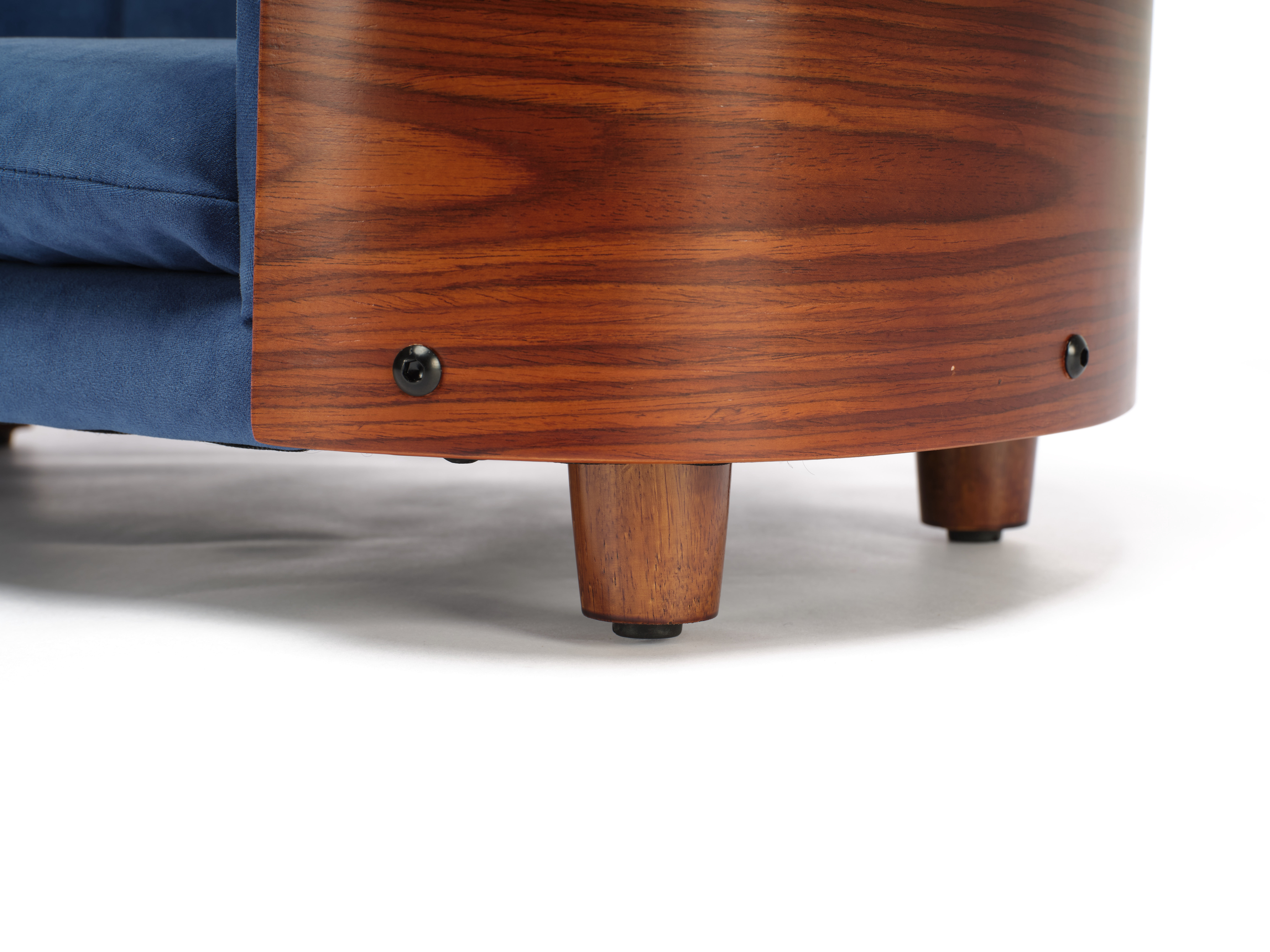 Elevated Dog Bed Pet Sofa, Small Size with Solid Wood Legs & Walnut Bent Wood Back, Velvet Dark Blue Orthopedic Pet Couch